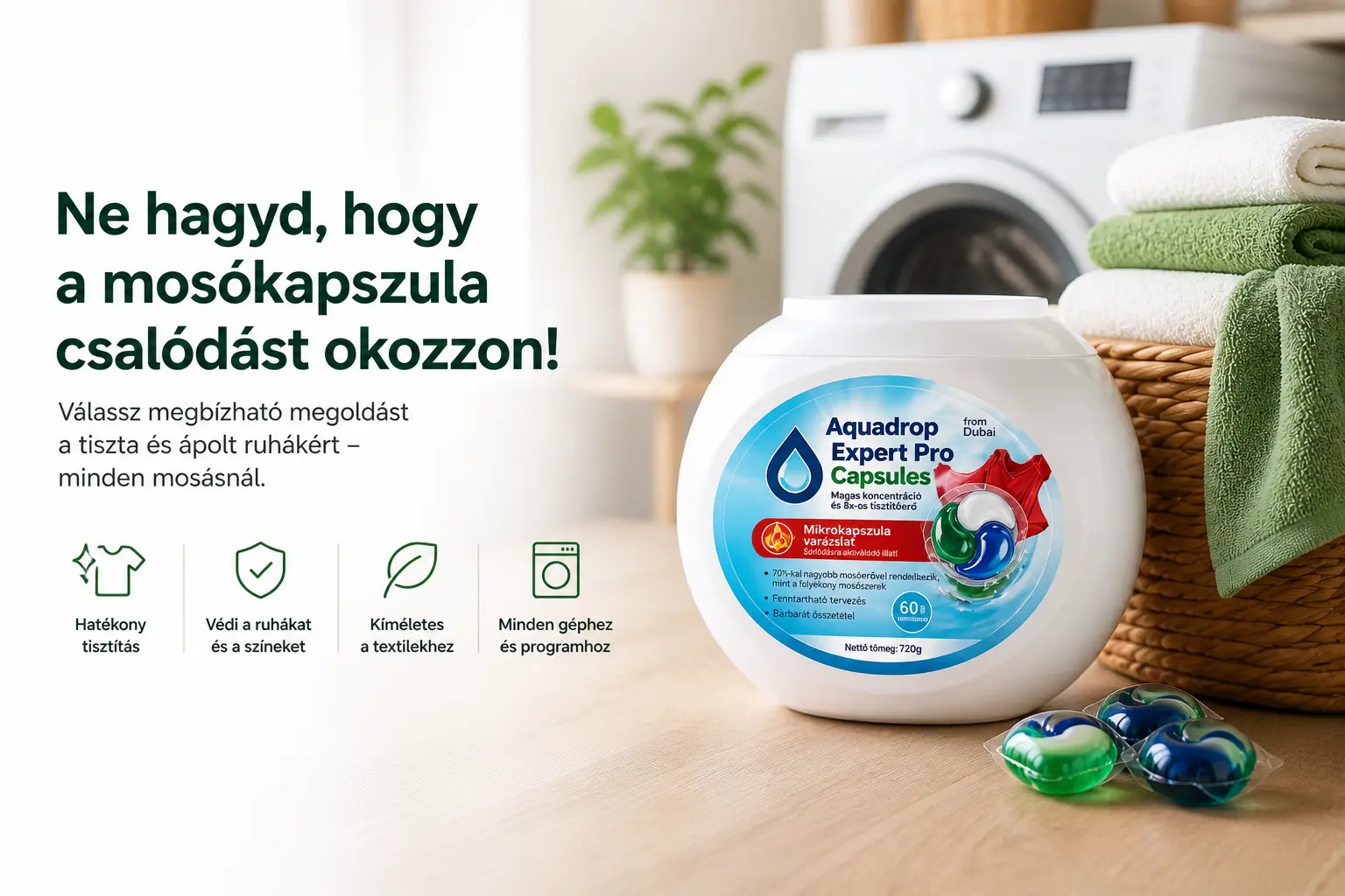 Mosókapszula helyes elhelyezése a mosógép dobjában Mosókapszula helyes elhelyezése a mosógép dobjában, ruhák betöltése előtt